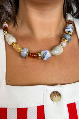 The Emerson Neutral Mixed Beaded Necklace