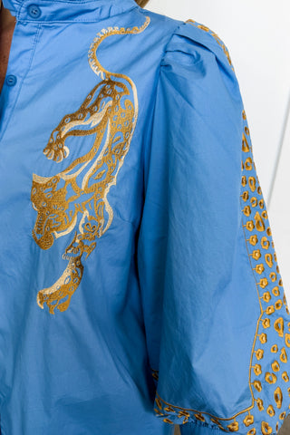Wild At Heart Embroidered Shift Dress in Indigo