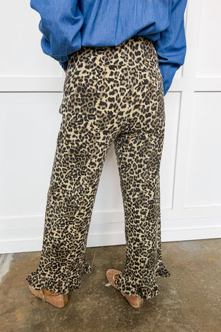 Cheetah Pants With Ruffle Hem