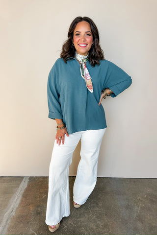 She’s a Hustler Baby - Teal Collared Blouse