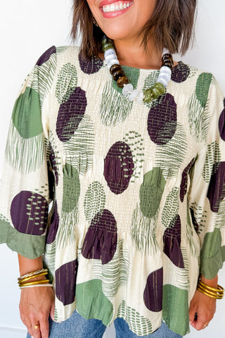 Abstract Dot Print Top in Olive