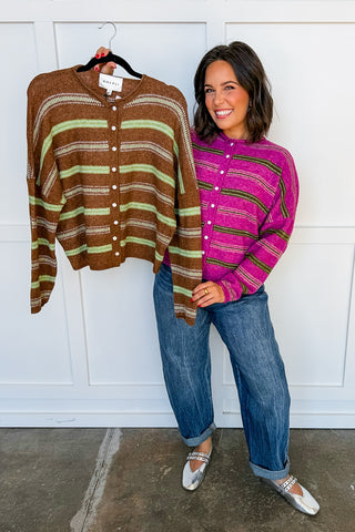 Cozy Season Striped Sweater in Magenta Multi