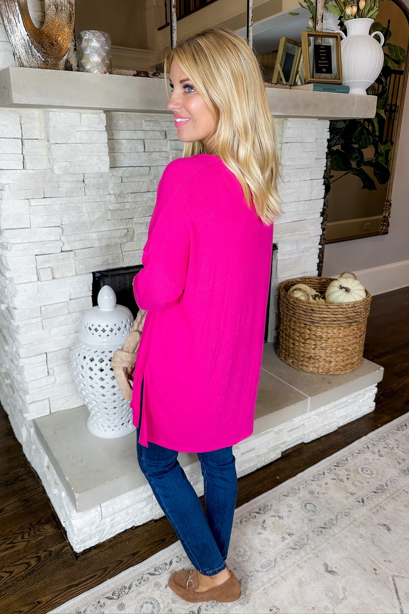 Closet Essential Lightweight Soft Layering Cardigan in Hot Pink