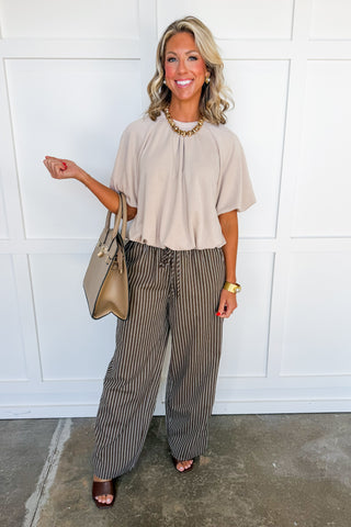 Mocha Market Stripe Drawstring Pants