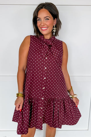 The Everly Dot Dress in Burgundy