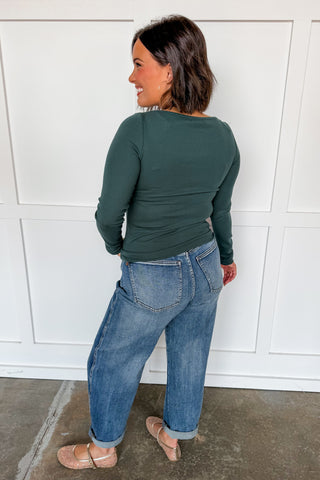 The Perfect Layer Boatneck Long Sleeve Top in Forest Green