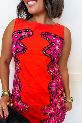 The Presley Color Pop Shift Dress in Retro Pink Floral