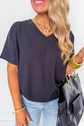 Dear Scarlett Halo Textured Knit Top in Black
