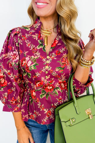 Fall For You Floral Peplum Top in Plum
