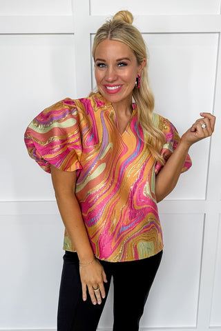 Golden Hour Swirl Top in Gold & Fuschia
