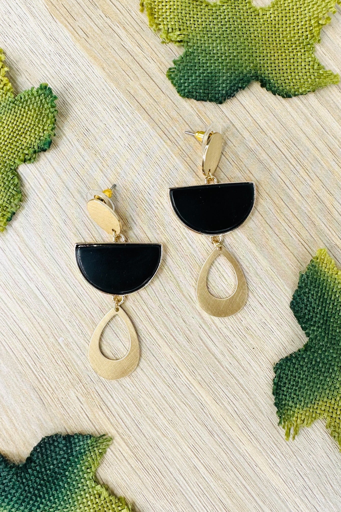 Black/Gold Multi Shape Dangle Rosetta Earrings