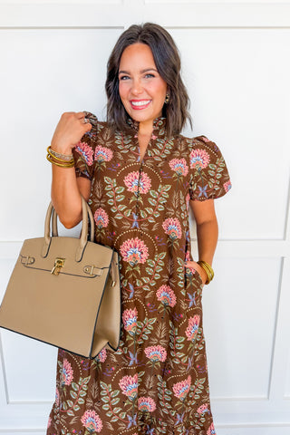 Mocha Blossom Midi Dress