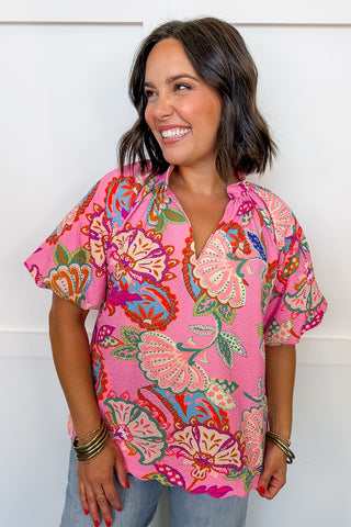 Happy Hour Floral Top in Pink