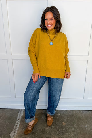 Cozy Mock Neck Sweater in Mustard