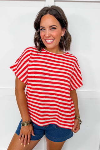 All American Stripe Knit Top in Red & White