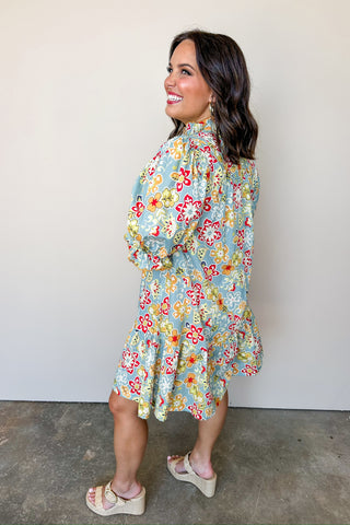 Garden Stroll Short Dress In Teal