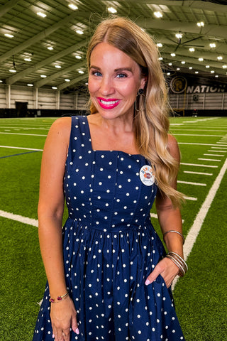 Chic in Navy Dotted Dress