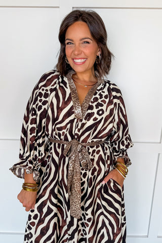 Two Of A Kind Animal Print Dress in Brown