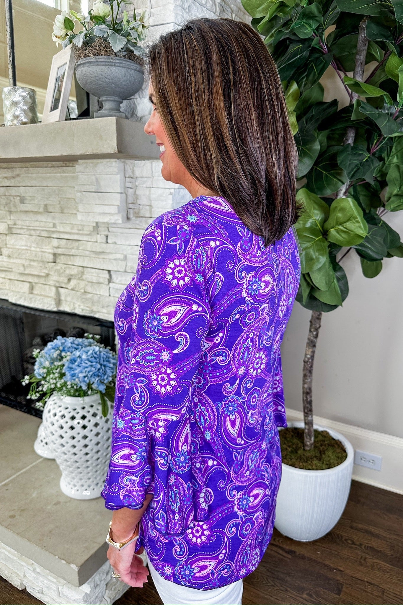 The Hallie Top in Violet Paisley