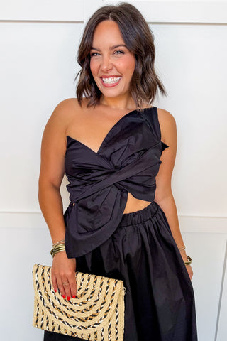 Center Stage Bow Midi Dress in Black