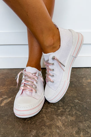 Shimmer & Blush Rhinestone Lace Sneaker