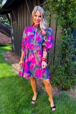 Artful Days Ruffle Dress in Magenta