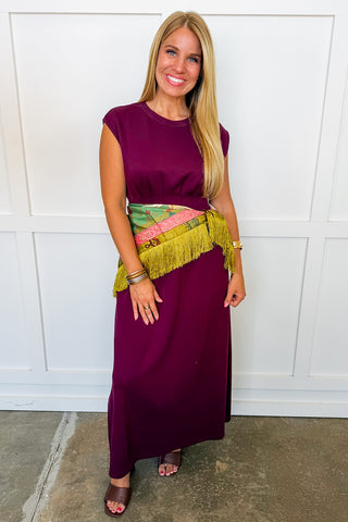 The Dolly Square Fringe Scarf in Garden Crane