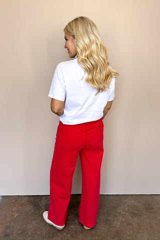 Red Wood Button Straight Leg Pant