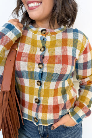 Color Me Cozy Plaid Knit Cardigan