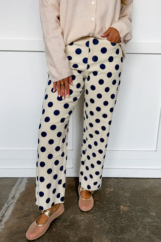 The Lila Dot Pants In Cream & Navy