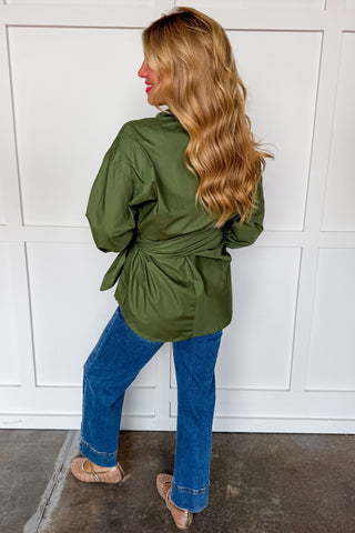 The Madeline Side Tie Blouse in Olive