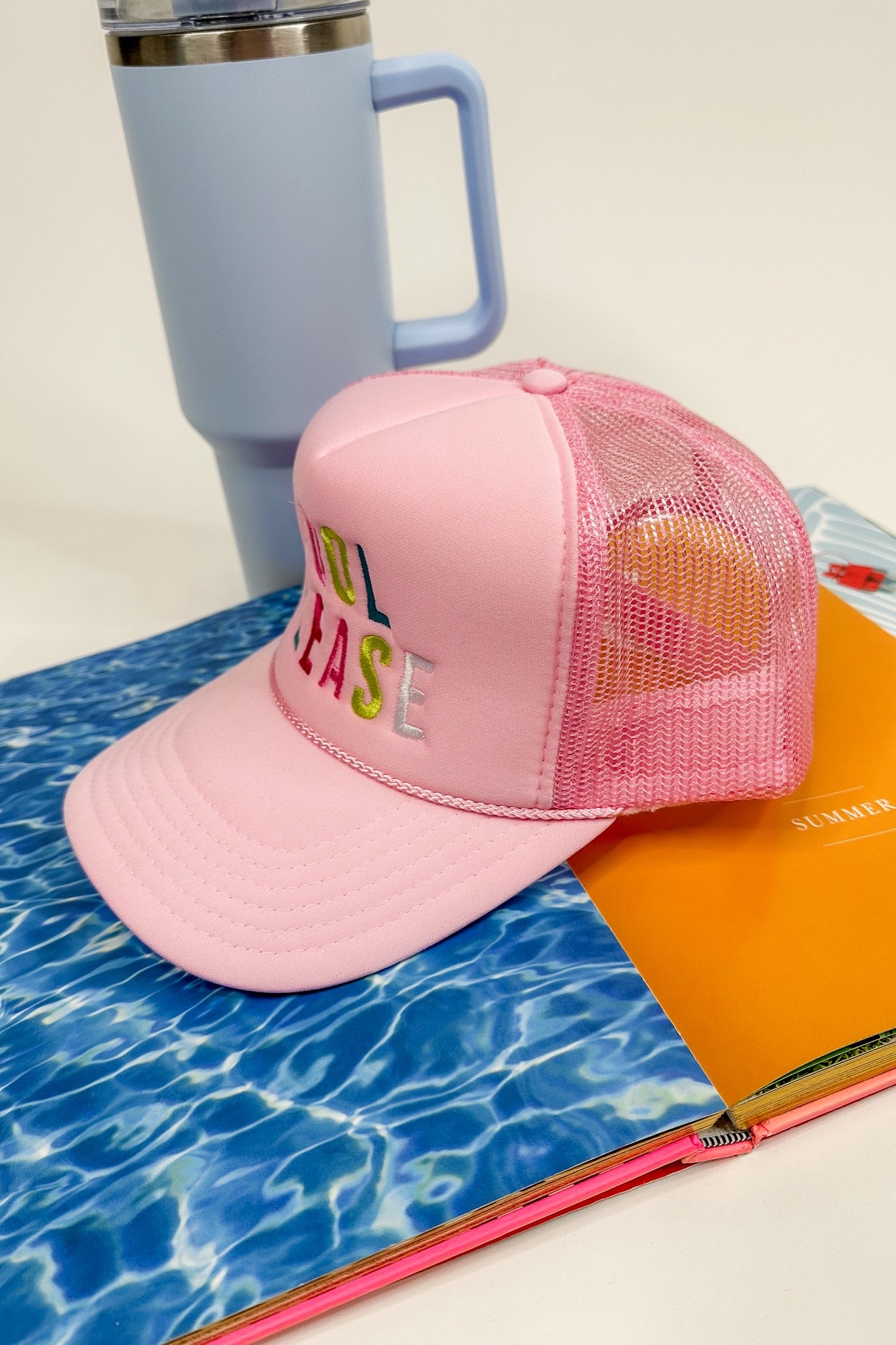 Pool Please Embroidered Pink Trucker Hat