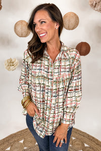 Color Me Plaid Button Front Top in Olive Green