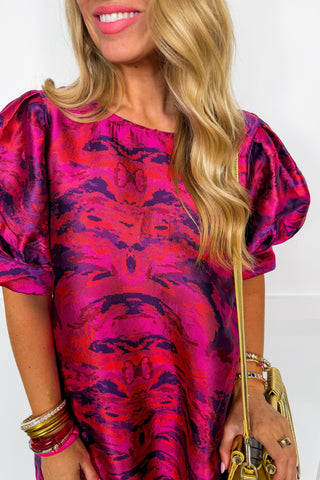 Mixing It Up Puff Sleeve Dress in Magenta