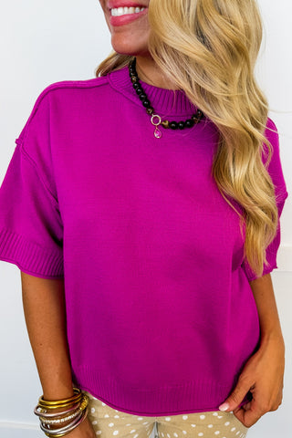 Everyday Ease Knit Top in Magenta