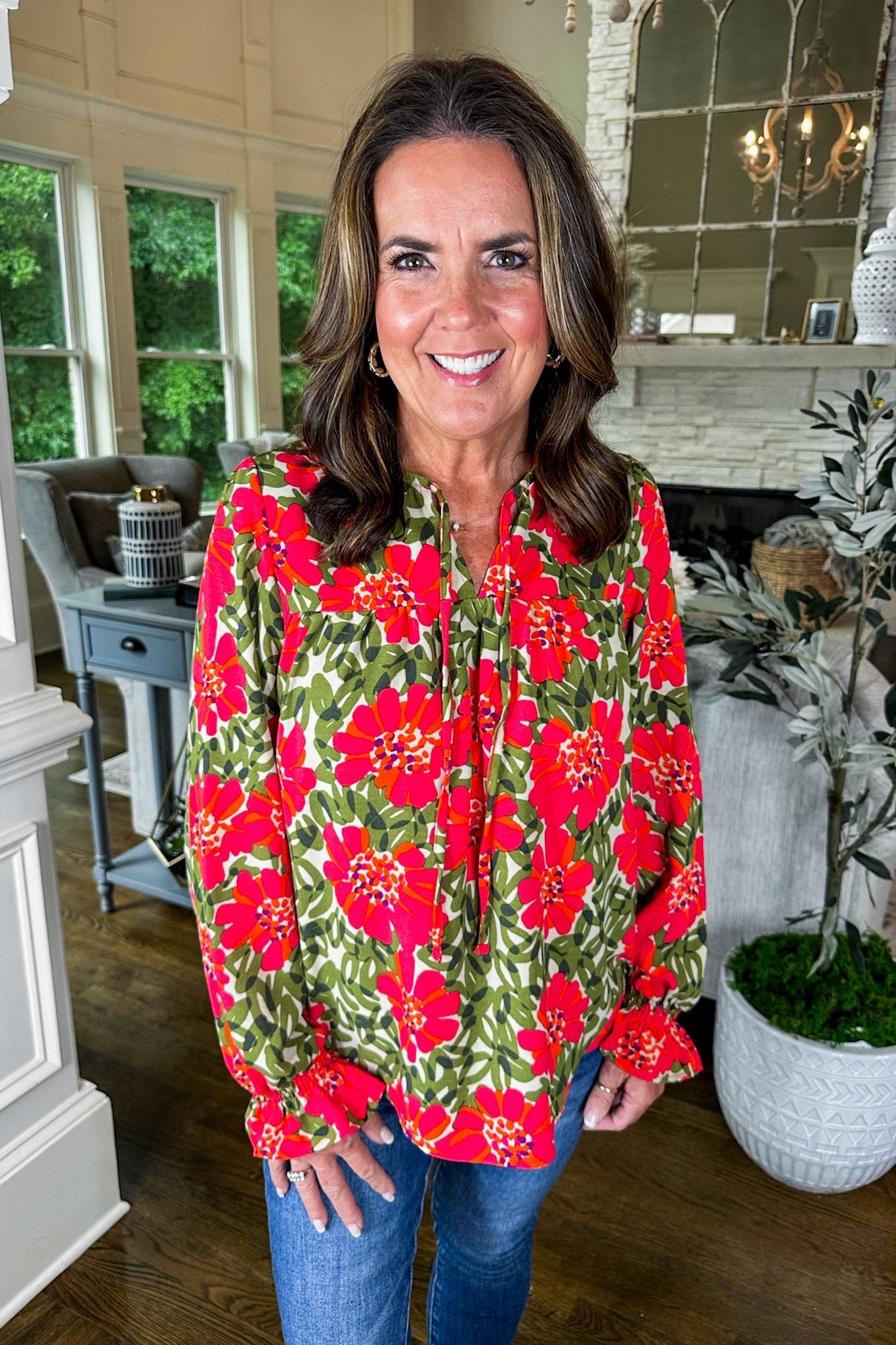 The Elena Wildflower Olive Top by Michelle McDowell