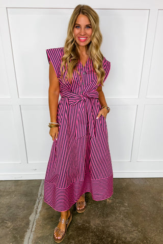 Made To Stand Out Midi Dress in Pink & Green