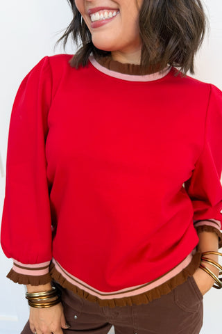 Ruffle Ready Trim Top in Red