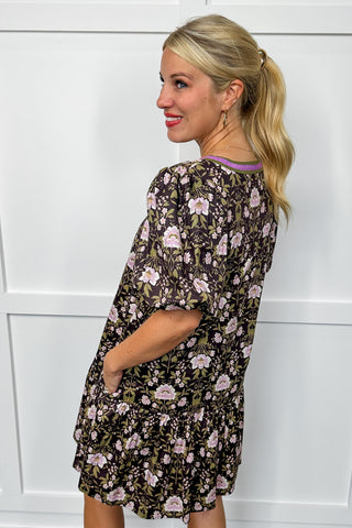 Flirty & Floral Purple Puff Sleeve Short Dress