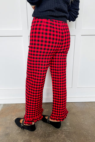 Girl In Gingham Ruffle Pants in Red & Black