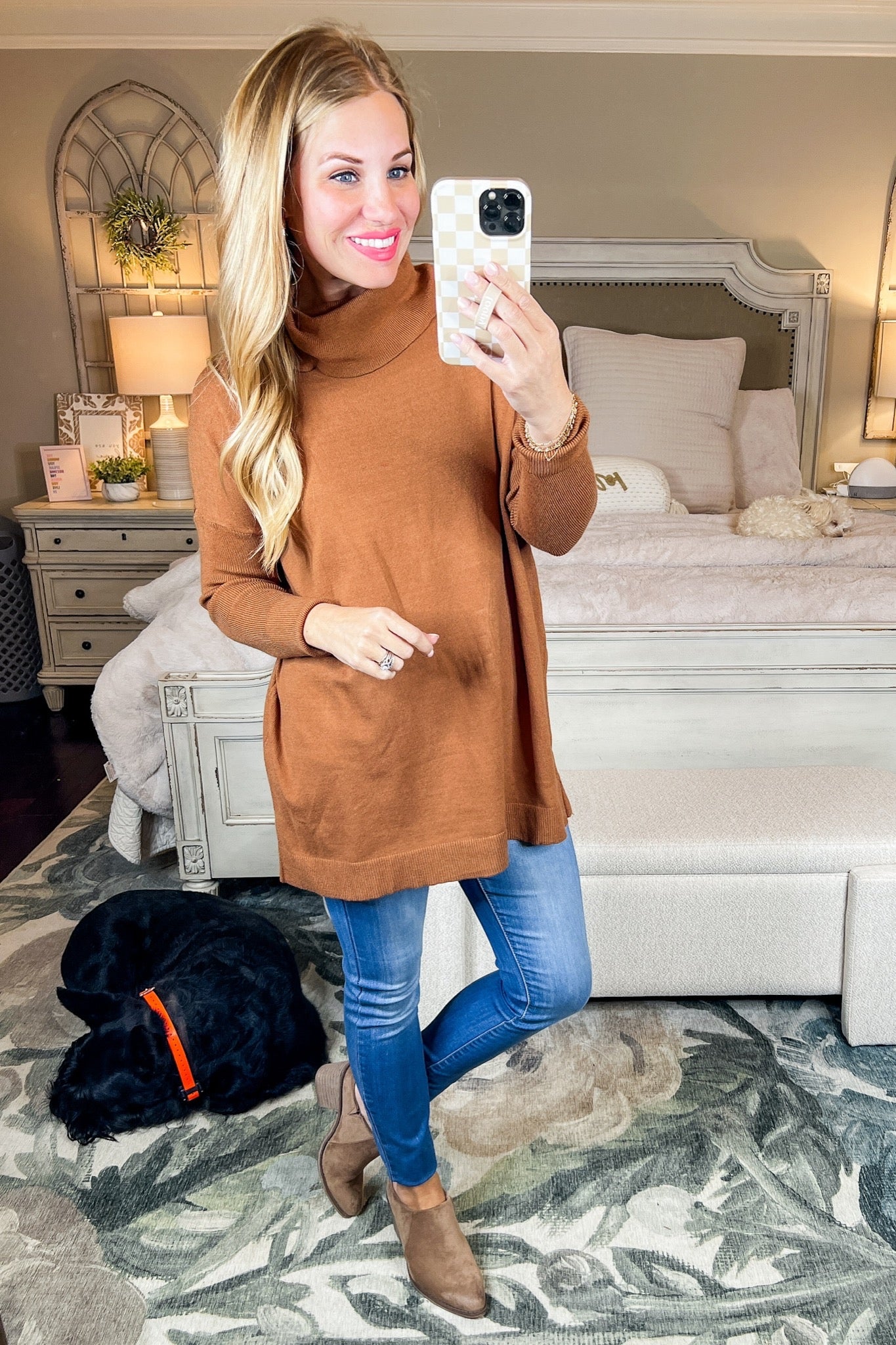 High Quality Oversized Cowl Neck Sweater Top in Camel
