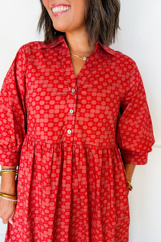 The Hadley Print Midi Dress in Rust