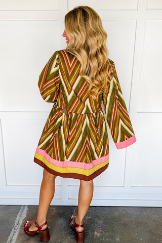 Bold Energy Belted Bell Sleeve Dress