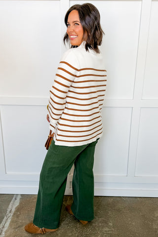 The Hailey Cream & Mocha Stripe Mock Neck Sweater