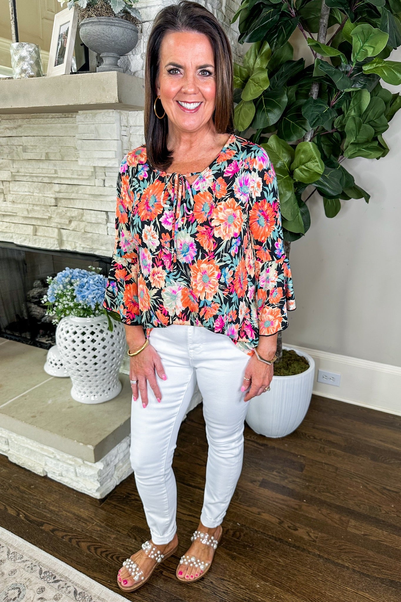 The Hallie Top in Peach Mix Floral