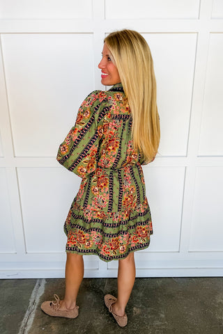 Forget-Me-Not Floral Shirt Dress in Dusty Sage