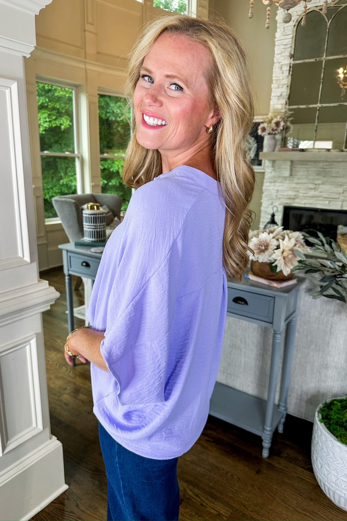 The Amber V Neck Staple Poncho Shift Top Lavender