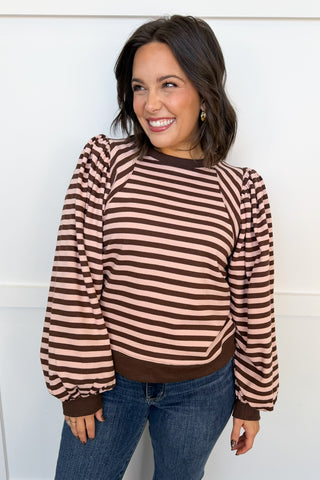 Between The Lines Striped Top in Brown