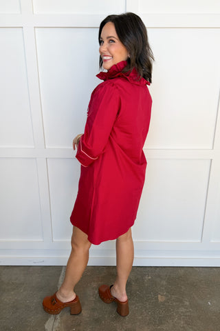Folk Song Embroidered Shift Dress in Burgundy