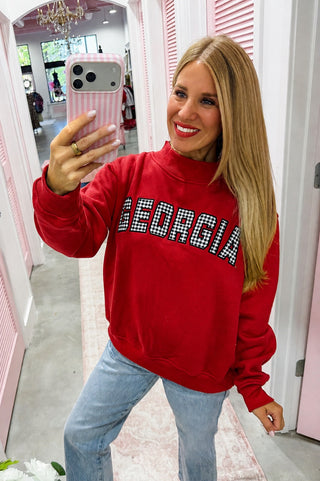 **PRE-ORDER** Georgia Gingham Mallory Mock Neck Sweatshirt In Red